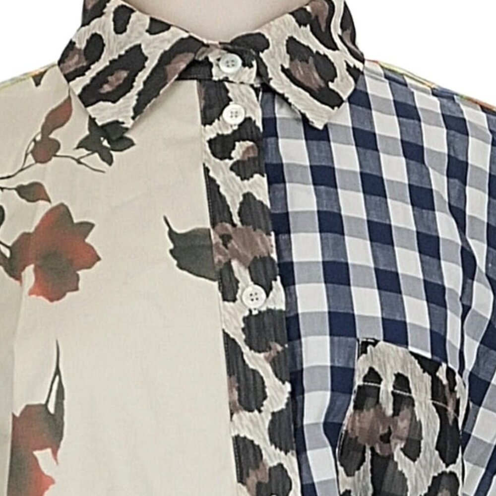 SEMICOUTURE Clarisse Patchwork Mixed Print Shirt Eclectic Italian Designer M 44 - Picture 12 of 15